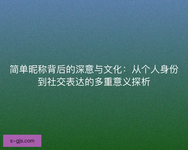 简单昵称背后的深意与文化：从个人身份到社交表达的多重意义探析