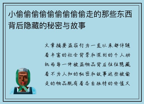 小偷偷偷偷偷偷偷偷偷走的那些东西背后隐藏的秘密与故事